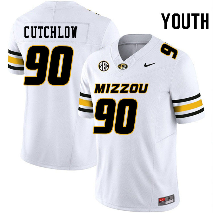 Youth #90 Grayson Cutchlow Missouri Tigers College Football Jerseys Stitched-White